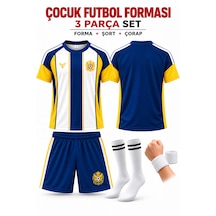 Yenteks İsim Yazılır Çocuk Futbol Forması Sarı-lacivert Özel Tasarım 4 Parça Forma+şort+çorap+bileklik Lacıvert - Sarı