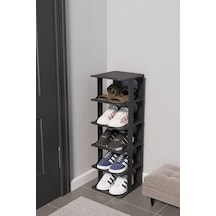 Modern 5 Katlı Ayakkabılık, Portatif Ayakkabı Rafı, Kolay Kurulum, 76x24.5x27.5 Cm, 6 Raf Ve De Siyah