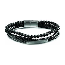 Daniel Klein Siyah Hakiki Deri Erkek Bileklik Çelik Klips N11.2266 Çelik