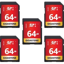 Gıgastone 64gb Sdxc Hafıza Kartı Paketi 5'li, Dijital Kameralar İçin 80 Mb/s'ye Kadar Canon Sony Olympus Pc, Uhs-ı U1 Sınıf 10