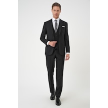 Efor Slim Fit Düz Esnek Yelekli Klasik Siyah Takım Elbise Tk 894 Siyah