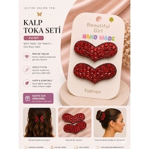 2'li Set Kalp Tasarımlı Işıltılı Taşlı Klips Saç Tokası - 6 Farklı Seçenek Çok Renkli