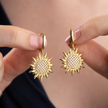 925 Ayar Gümüş Taşlı Ay Çiçeği Küpe Gold