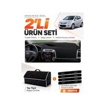 Hyundai İ20 2008-2014 Uyumlu Torpido Örtüsü + Tay Tüyü Bagaj Çantası + Sticker Seti - Siyah Gri