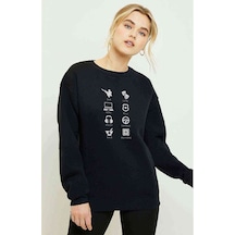 Sense8 Minimalist Symbols & Name Baskılı Siyah Kadın Sweatshirt