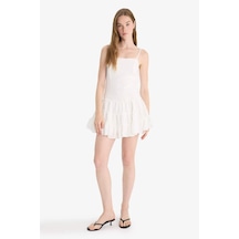 Defacto Regular Fit Kare Yaka Modal Askılı Mini Elbise F9022ax25auwt32 Beyaz