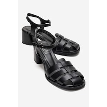 Luvishoes Evora Siyah Cilt Hakiki Deri Kadın Kalın Topuklu Sandalet