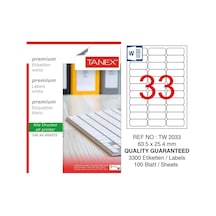 Tanex TW-2033 Kuşe Laser Etiket 100 Lü Paket