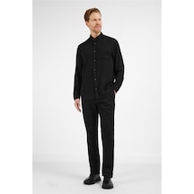 İmza Siyah Düğmeli Yaka Uzun Kol Cepli Slim Fit %100 Pamuk Gömlek 1004255213 Siyah