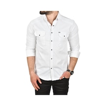 Deepsea Erkek Beyaz Slim Fit Kolay Ütülenebilir Pamuklu Spor Gömlek Likralı Kot Gömlek 2502505 Beyaz