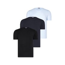 Üçlü Set T8569 Dewberry Bisiklet Yaka Erkek T-shırt-siyah-lacivert-mavi