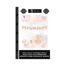 Delux Serisi Yenidoğan Hatıra Köşesi Parti Süsü Hoşgeldin Bebeğim Pembe Dekoratif Banner