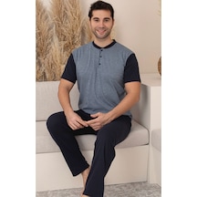 Mh Moony Homewears Kısa Kol 2'li Şık Soçi Erkek Pijaması Siyah Ve Gri
