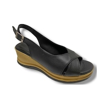 C-shoes Ka06-25 Deri Anatomik Dolgu Topuk Kadın Sandalet Siyah