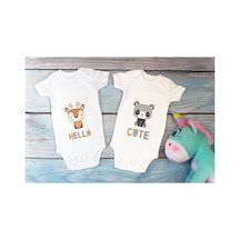 Babylimon Özel Tasarım Lisanslı Sevimli Kedi Köpek Ikili Bebek Body Anne Baba Bebek Badi Zıbın Beyaz - 567126166 Beyaz