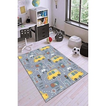 Sarı Kaymaz Tabanlı Yıkanabilir Arabalı Çocuk Halısı Ar054
