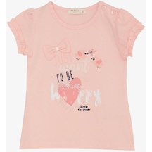 Breeze Kız Çocuk Tişört Sevimli Kuş Baskılı Kalpli 1-4 Yaş, Pembe-pembe Pembe