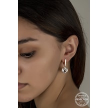 Union Swarovski Crystal Kadın Beyaz Zirconia Kadın Rose Gümüş Küpe