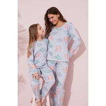 Siyah İnci Pamuklu Örme Pijama Takım 24241076 mavi