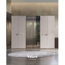 Moon 6 Kapaklı Aynalı Gardırop Dolap Ekru