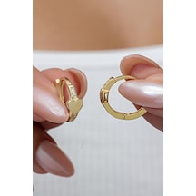 Nereze 925 Ayar Gümüş Gold Kaplama Kalp Detaylı 15 Mm Halka Küpe