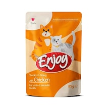 5 Adet Enjoy Pouch Sos İçinde Et Parçacıklı Tavuklu Yetişkin Kedi Maması 85 Gr