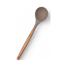 Bambu Saplı Silikon Kepçe, Bambu Uzun Silikon Çorba Ve Sos Kepçesi 27cm 3 Renk Seçenekli Taba