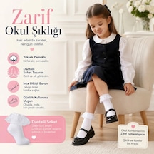 Kız Çocuk 3'lü Beyaz Dantelli Soket Çorap, Yüksek Pamuklu Okul Gösteri Ve Özel Gün Çorabı