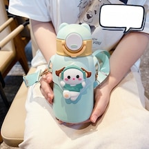 Tuomeng Çocuk Termos Bardak Karikatür 316 Paslanmaz Çelik Hasır Bardak 520ml Eğlenceli 2. Nesil Mavi Köpek Yavrusu