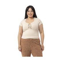 Disentis Büyük Beden Yarım Kollu Göğüste Bağcık Detaylı Kaşkorse Bej Rengi Body-bej Bej
