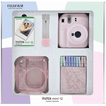 Fujifilm Instax Mini 12 Fotoğraf Makinesi + 10'lu Film + Simli Pleksi Kılıf + Mandal + Kıskaçlı Standı Pembe