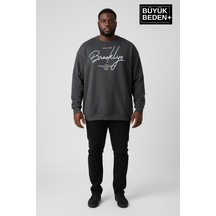 Süperlife Erkek Büyük Beden El Yazılı Brooklyn Baskılı Bisiklet Yaka İnce Sweatshirt Spr26bsw956-6 Antrasit