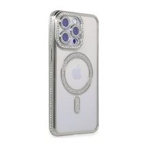 Apple Uyumlu   iPhone 15 Pro Max Kılıf Joke Simli Magneticsafe Kılıf - Gümüş