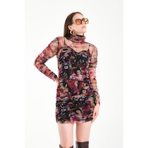 Büzgülü Tül Elbise Pembe