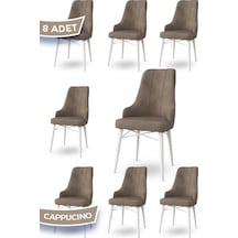 Canisa Neta Serisi, 1.sınıf Babyface Kumaş ,beyaz Gürgen Ayak, 8 Adet Cappucino Yemek Odası Sandalye Sandalye Cappucınou Ayakları Beyaz
