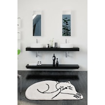 Sleepıng Cat Whıte Banyo Halısı, Pasas