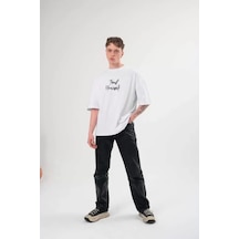 Modi Green Baskılı Unisex Günlük Stil Siyah Grunge Stil Tipografi Tişört Beyaz