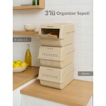 3'lü Set Organizer Erzak Kutusu Bpa Free Saklama Kutusu Soğanlık Sebzelik Sepet Krem 8 Lt X 3 Krem