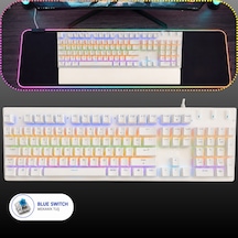 Trio G8219x Rgb Blue Switch Mekanik Oyuncu Klavyesi Türkçe Q Kablolu Bilek Destekli Beyaz