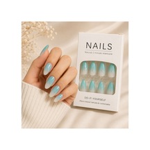 Zelüx - Turkuaz Mavi Tonlu - 24 Adet Yapıştırma Tırnak Sanatı Seti Nail Art