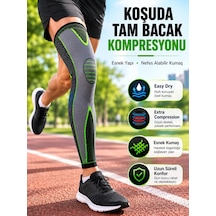 Ergonomik Uzun Spor Dizliği Esnek Kumaşlı Tam Boy Kompresyon Desteği Gri