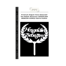 Premium Doğum Süsü Dekoratif Süs Bebek Aksesuarı Hoşgeldin Bebeğim Gümüş Pasta Pleksi