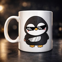 Havalı Penguen Tasarımlı Porselen Kupa Model 88 Eğlenceli, Cool & Enerjik Kahve Kupası Çok Renkli