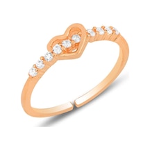Gümüş Rose Zirkon Taşlı Kalp Modeli Ayarlamalı Yüzük Barcode Pembe Altın