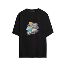 Dj Kedi Baskılı Unisex Siyah Oversize T-shirt SIYAH
