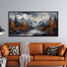 Yağlı Boya Dokulu Tablo Modern Karlı Doğan Manzarası Siyah Çerçeveli U06021-178986