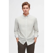 D'S Damat Ds Damat Slim Fit Yeşil Çizgili Gömlek 6HC02ORT10265 Yeşil