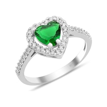 Takılingo 925 Ayar Gümüş Yeşil Taşlı Pırlanta Montürlü Kalp Model Kadın Yüzük Gümüş