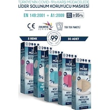 Musk Kf94 Kore Tipi Ffp2 Maske 5 Renk 50 Adet (Lila, Beyaz