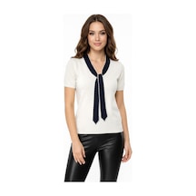 Kadın Triko Kısa Kol Bluz 12935 Bgl-st05310 Krem